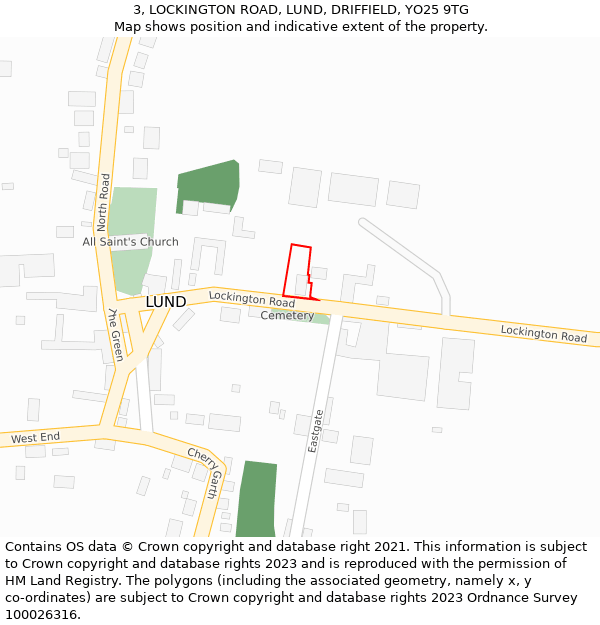 3, LOCKINGTON ROAD, LUND, DRIFFIELD, YO25 9TG: Location map and indicative extent of plot