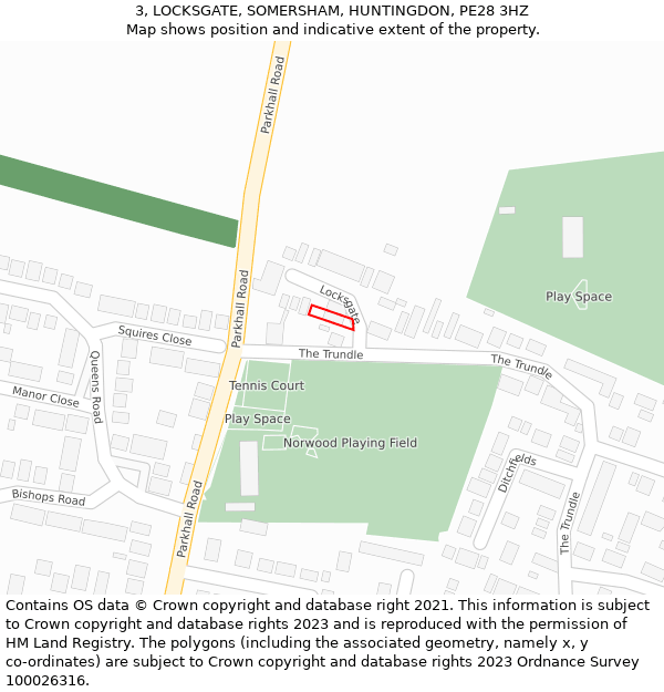 3, LOCKSGATE, SOMERSHAM, HUNTINGDON, PE28 3HZ: Location map and indicative extent of plot