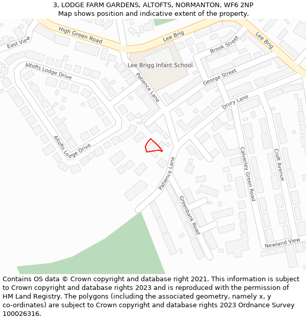 3, LODGE FARM GARDENS, ALTOFTS, NORMANTON, WF6 2NP: Location map and indicative extent of plot