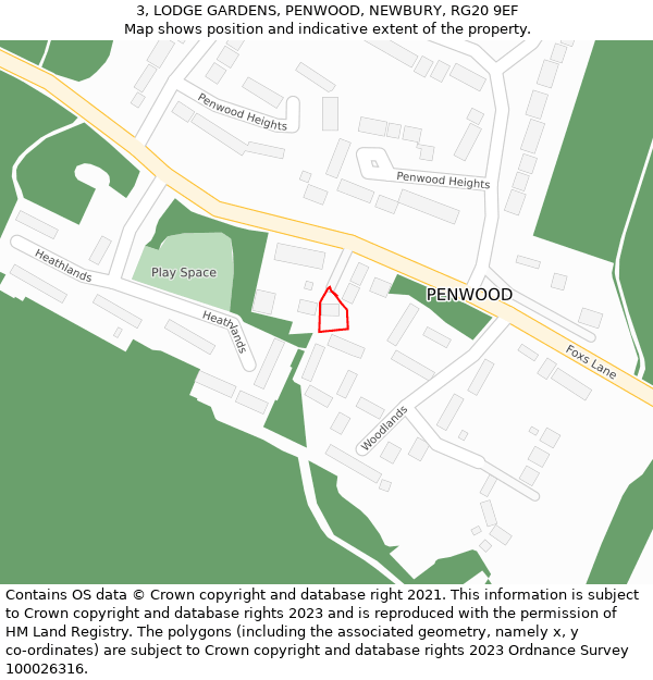 3, LODGE GARDENS, PENWOOD, NEWBURY, RG20 9EF: Location map and indicative extent of plot