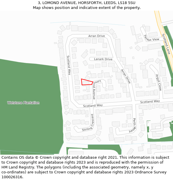 3, LOMOND AVENUE, HORSFORTH, LEEDS, LS18 5SU: Location map and indicative extent of plot