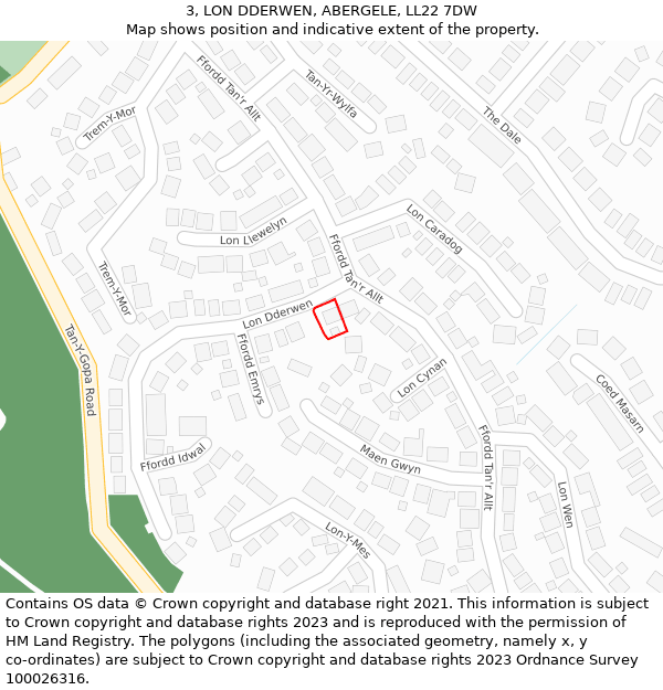 3, LON DDERWEN, ABERGELE, LL22 7DW: Location map and indicative extent of plot