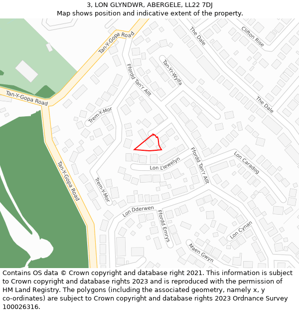 3, LON GLYNDWR, ABERGELE, LL22 7DJ: Location map and indicative extent of plot