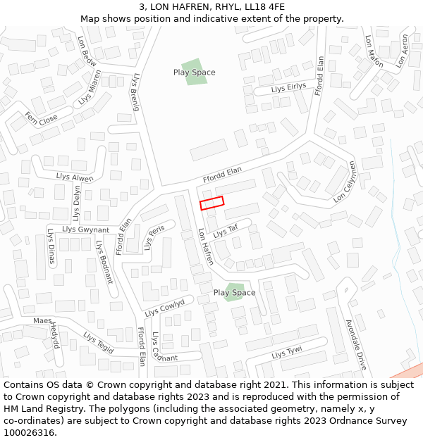 3, LON HAFREN, RHYL, LL18 4FE: Location map and indicative extent of plot