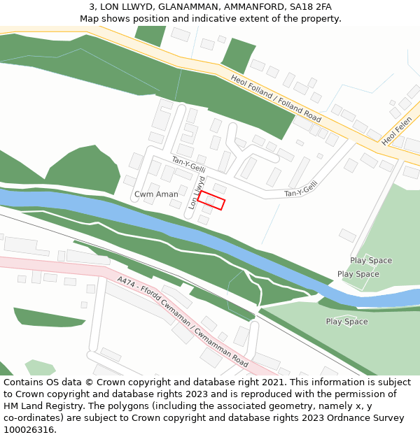3, LON LLWYD, GLANAMMAN, AMMANFORD, SA18 2FA: Location map and indicative extent of plot