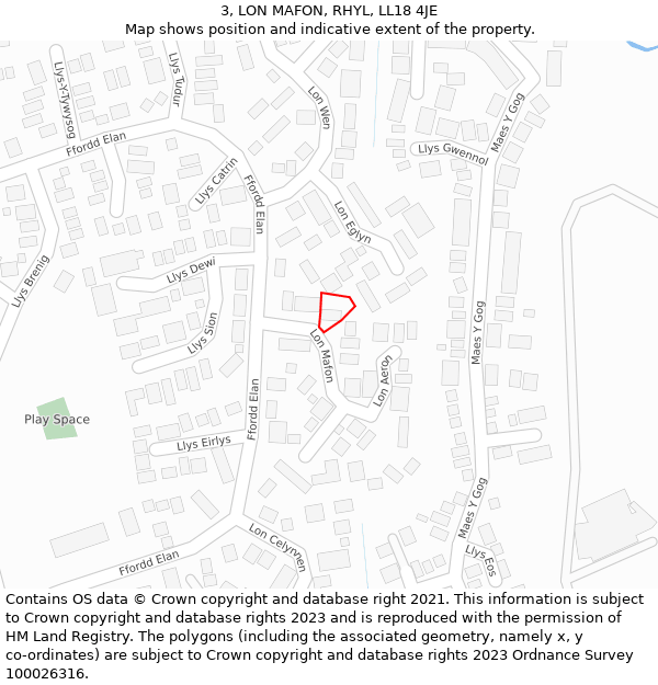 3, LON MAFON, RHYL, LL18 4JE: Location map and indicative extent of plot