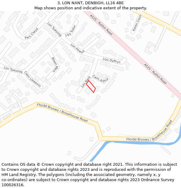 3, LON NANT, DENBIGH, LL16 4BE: Location map and indicative extent of plot