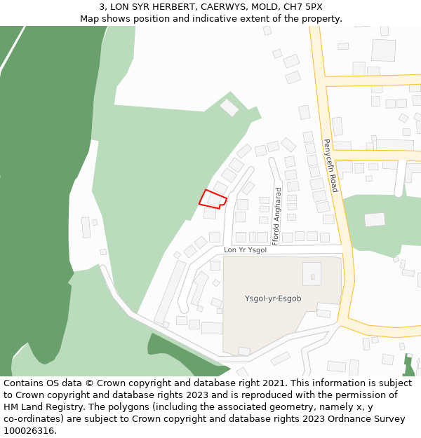 3, LON SYR HERBERT, CAERWYS, MOLD, CH7 5PX: Location map and indicative extent of plot