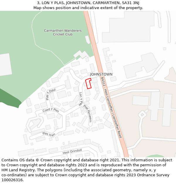 3, LON Y PLAS, JOHNSTOWN, CARMARTHEN, SA31 3NJ: Location map and indicative extent of plot