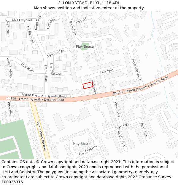 3, LON YSTRAD, RHYL, LL18 4DL: Location map and indicative extent of plot
