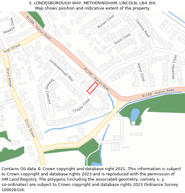 3, LONDESBOROUGH WAY, METHERINGHAM, LINCOLN, LN4 3HL: Location map and indicative extent of plot