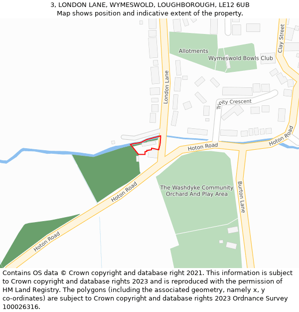 3, LONDON LANE, WYMESWOLD, LOUGHBOROUGH, LE12 6UB: Location map and indicative extent of plot