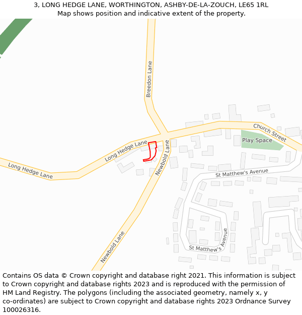 3, LONG HEDGE LANE, WORTHINGTON, ASHBY-DE-LA-ZOUCH, LE65 1RL: Location map and indicative extent of plot