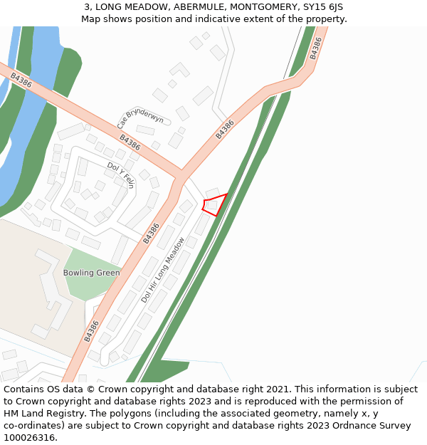 3, LONG MEADOW, ABERMULE, MONTGOMERY, SY15 6JS: Location map and indicative extent of plot