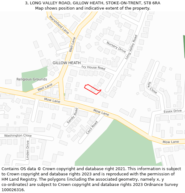 3, LONG VALLEY ROAD, GILLOW HEATH, STOKE-ON-TRENT, ST8 6RA: Location map and indicative extent of plot