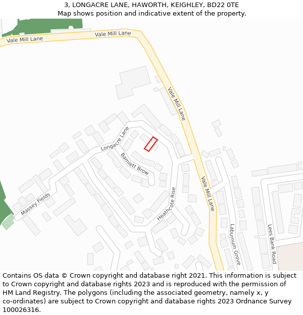 3, LONGACRE LANE, HAWORTH, KEIGHLEY, BD22 0TE: Location map and indicative extent of plot