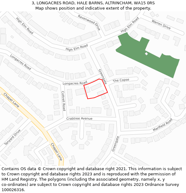 3, LONGACRES ROAD, HALE BARNS, ALTRINCHAM, WA15 0RS: Location map and indicative extent of plot