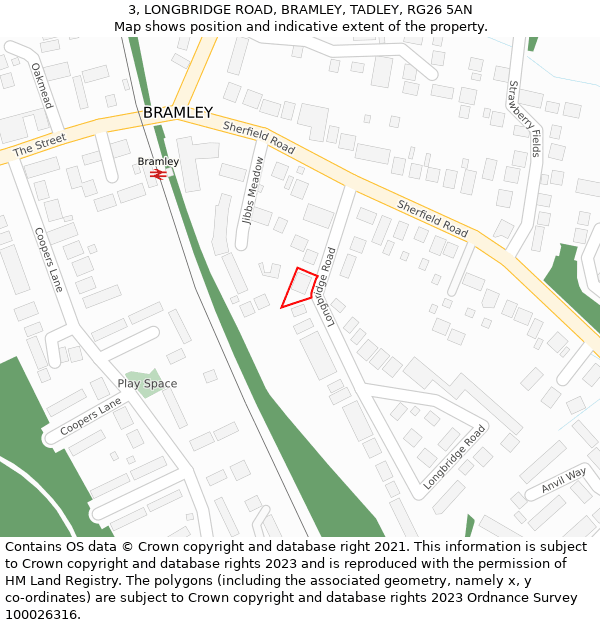 3, LONGBRIDGE ROAD, BRAMLEY, TADLEY, RG26 5AN: Location map and indicative extent of plot