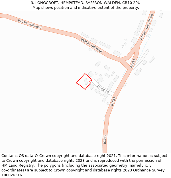3, LONGCROFT, HEMPSTEAD, SAFFRON WALDEN, CB10 2PU: Location map and indicative extent of plot