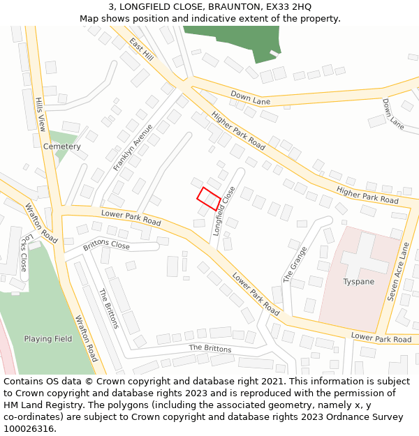 3, LONGFIELD CLOSE, BRAUNTON, EX33 2HQ: Location map and indicative extent of plot