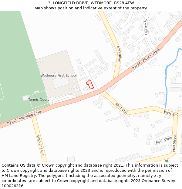 3, LONGFIELD DRIVE, WEDMORE, BS28 4EW: Location map and indicative extent of plot