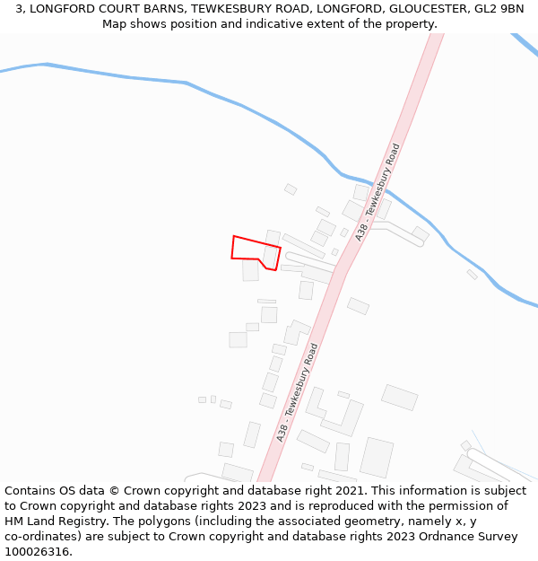 3, LONGFORD COURT BARNS, TEWKESBURY ROAD, LONGFORD, GLOUCESTER, GL2 9BN: Location map and indicative extent of plot