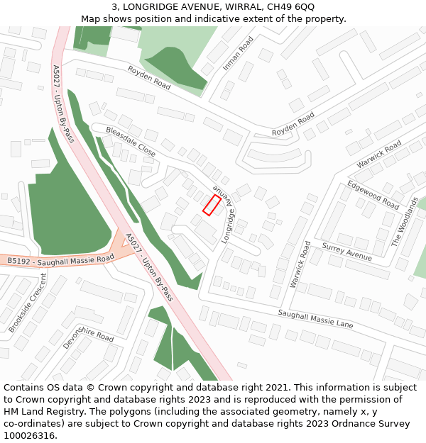 3, LONGRIDGE AVENUE, WIRRAL, CH49 6QQ: Location map and indicative extent of plot