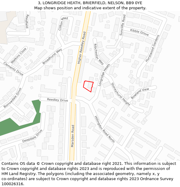 3, LONGRIDGE HEATH, BRIERFIELD, NELSON, BB9 0YE: Location map and indicative extent of plot