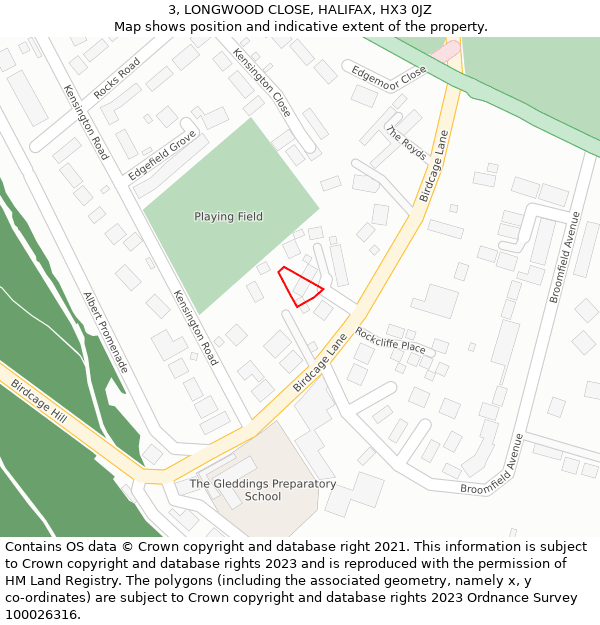 3, LONGWOOD CLOSE, HALIFAX, HX3 0JZ: Location map and indicative extent of plot