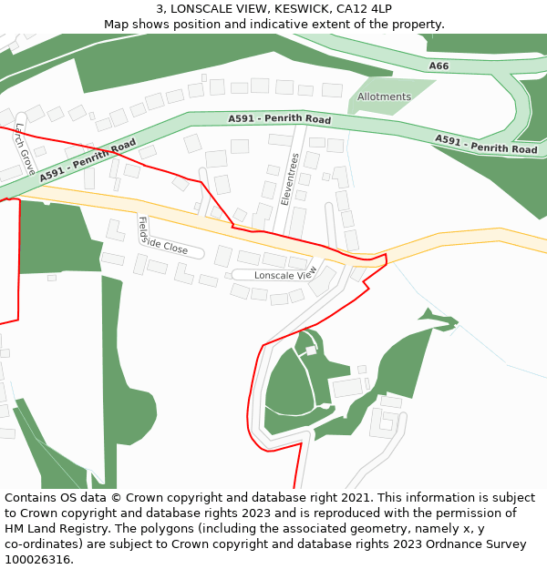 3, LONSCALE VIEW, KESWICK, CA12 4LP: Location map and indicative extent of plot