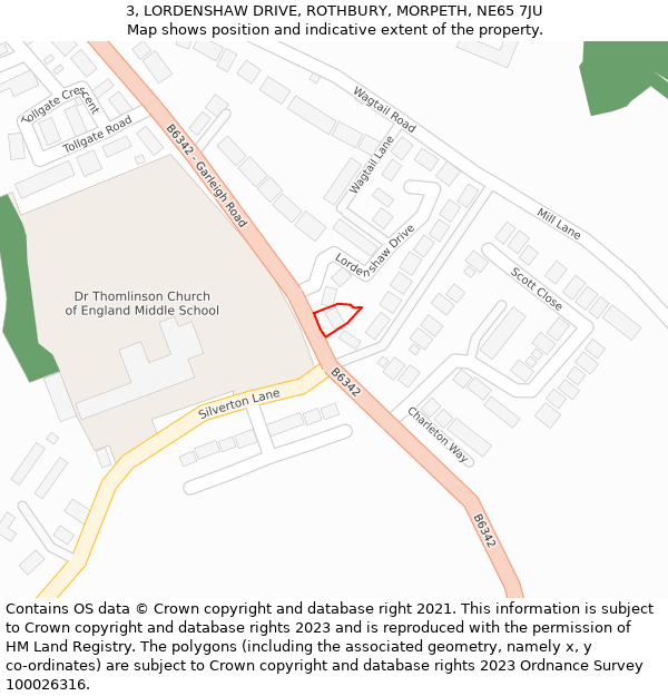 3, LORDENSHAW DRIVE, ROTHBURY, MORPETH, NE65 7JU: Location map and indicative extent of plot