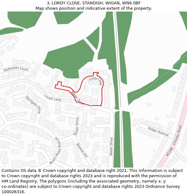 3, LORDY CLOSE, STANDISH, WIGAN, WN6 0BF: Location map and indicative extent of plot