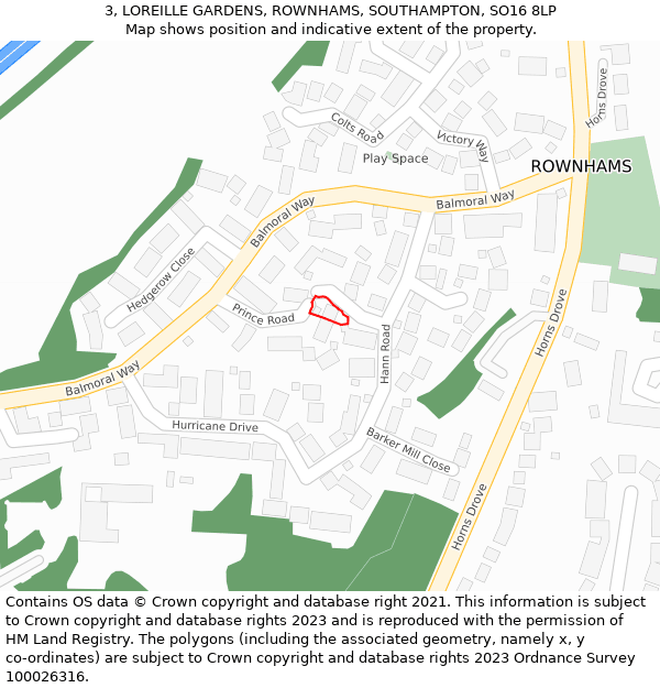 3, LOREILLE GARDENS, ROWNHAMS, SOUTHAMPTON, SO16 8LP: Location map and indicative extent of plot