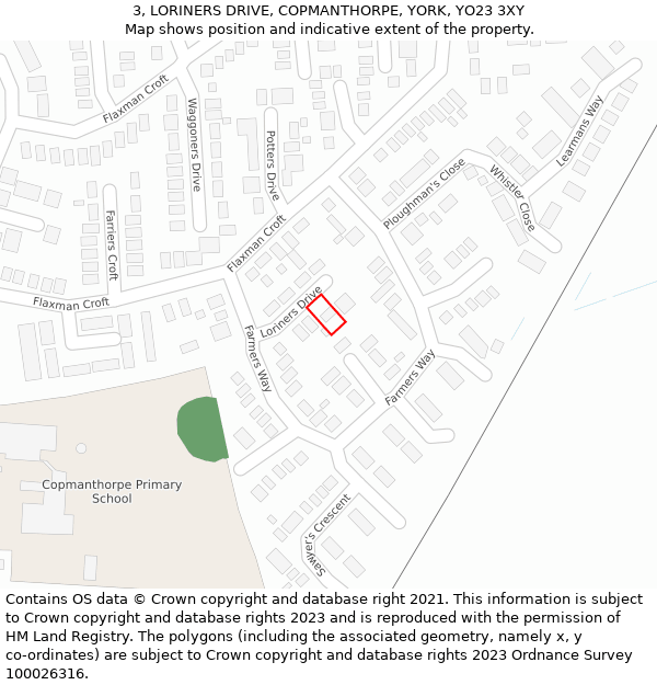 3, LORINERS DRIVE, COPMANTHORPE, YORK, YO23 3XY: Location map and indicative extent of plot