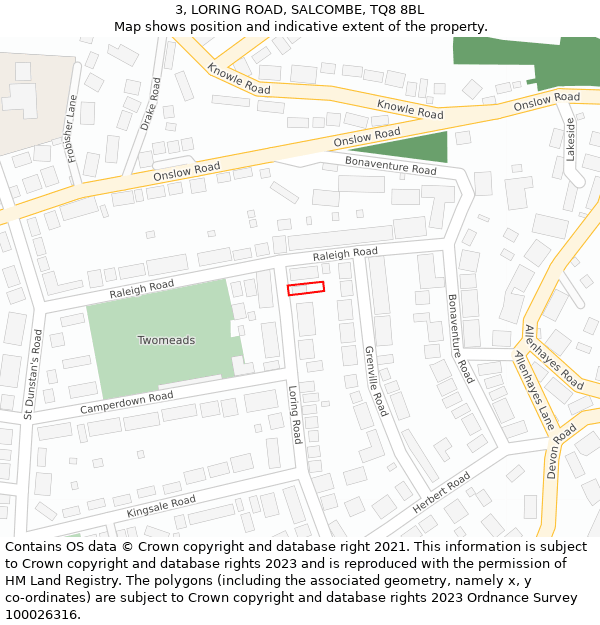 3, LORING ROAD, SALCOMBE, TQ8 8BL: Location map and indicative extent of plot