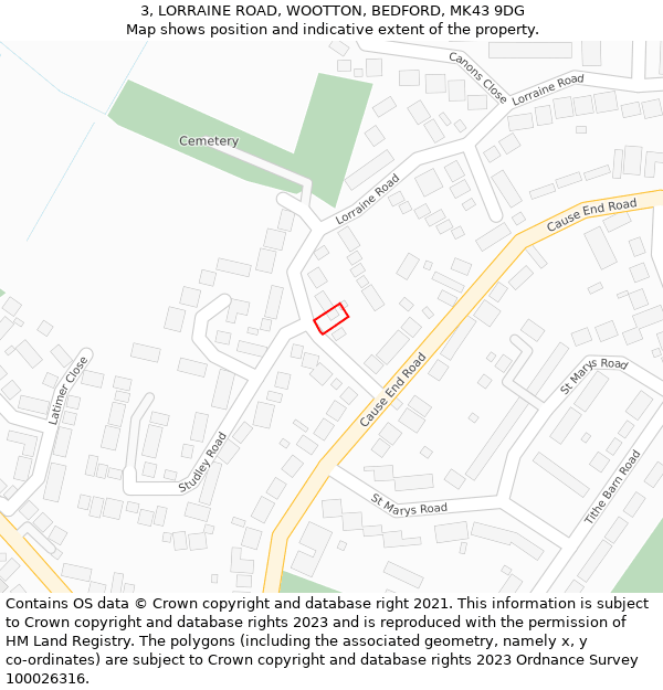 3, LORRAINE ROAD, WOOTTON, BEDFORD, MK43 9DG: Location map and indicative extent of plot