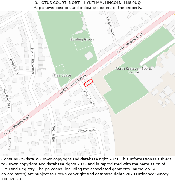 3, LOTUS COURT, NORTH HYKEHAM, LINCOLN, LN6 9UQ: Location map and indicative extent of plot
