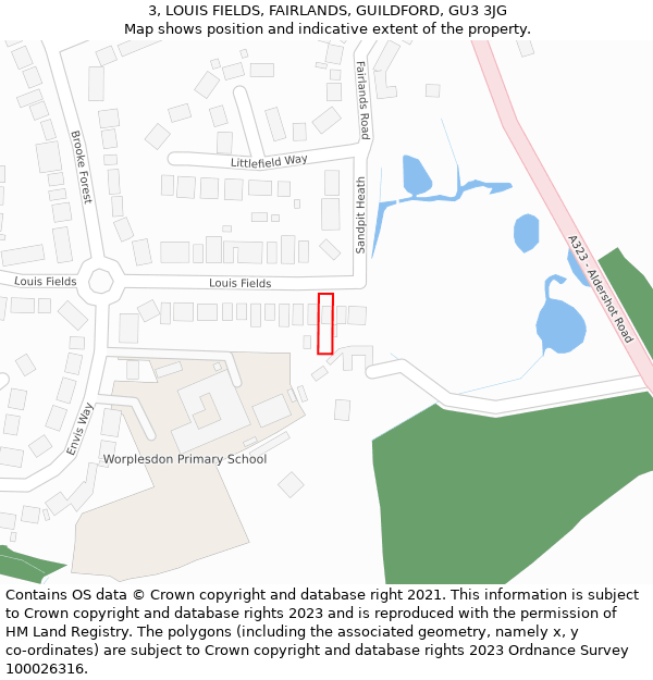 3, LOUIS FIELDS, FAIRLANDS, GUILDFORD, GU3 3JG: Location map and indicative extent of plot