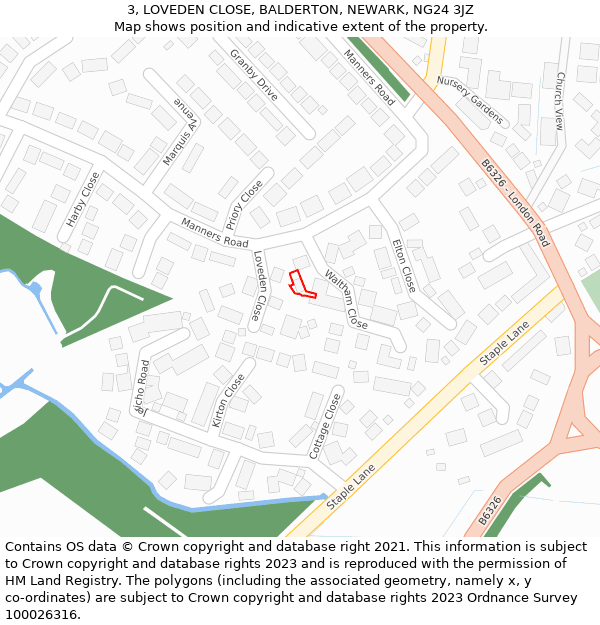 3, LOVEDEN CLOSE, BALDERTON, NEWARK, NG24 3JZ: Location map and indicative extent of plot