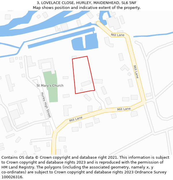 3, LOVELACE CLOSE, HURLEY, MAIDENHEAD, SL6 5NF: Location map and indicative extent of plot