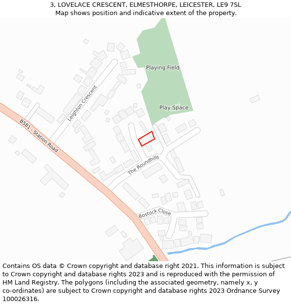 3, LOVELACE CRESCENT, ELMESTHORPE, LEICESTER, LE9 7SL: Location map and indicative extent of plot