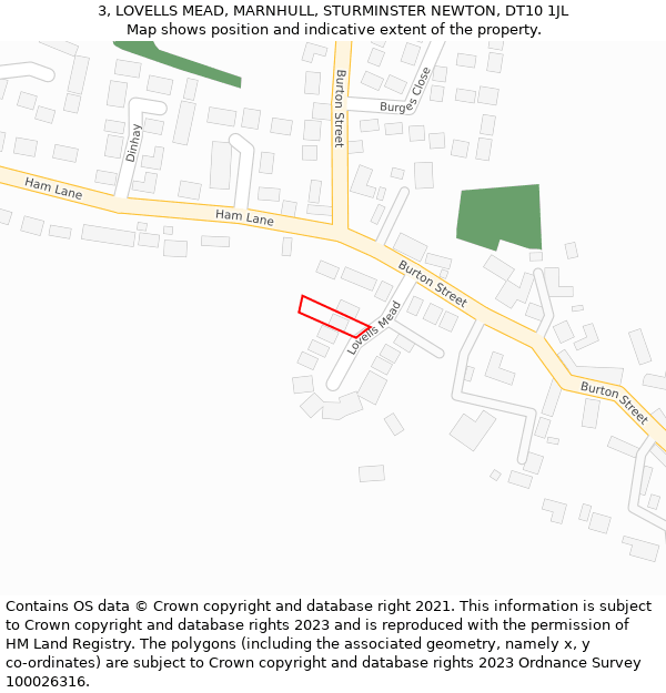 3, LOVELLS MEAD, MARNHULL, STURMINSTER NEWTON, DT10 1JL: Location map and indicative extent of plot