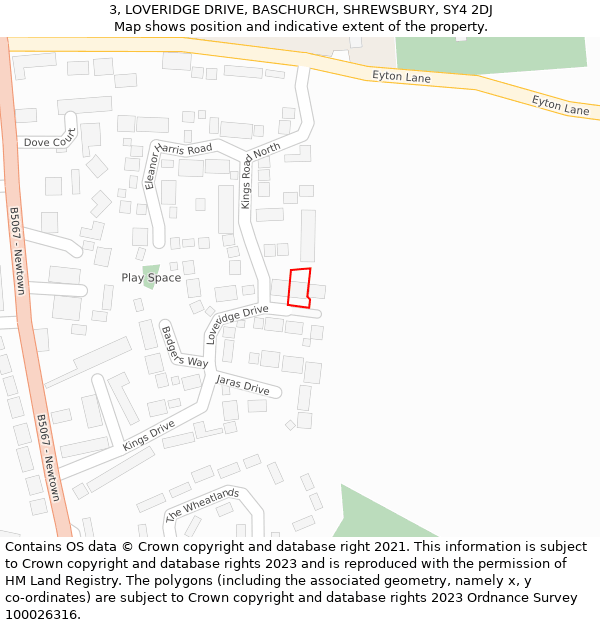 3, LOVERIDGE DRIVE, BASCHURCH, SHREWSBURY, SY4 2DJ: Location map and indicative extent of plot