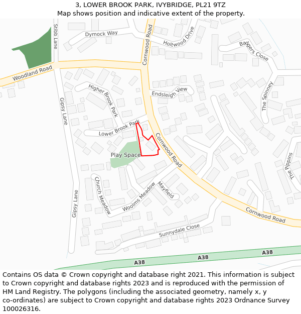 3, LOWER BROOK PARK, IVYBRIDGE, PL21 9TZ: Location map and indicative extent of plot