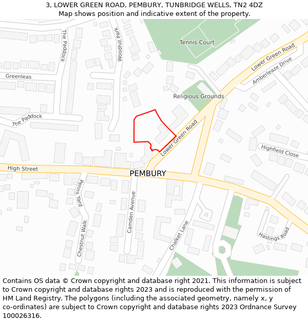 3, LOWER GREEN ROAD, PEMBURY, TUNBRIDGE WELLS, TN2 4DZ: Location map and indicative extent of plot