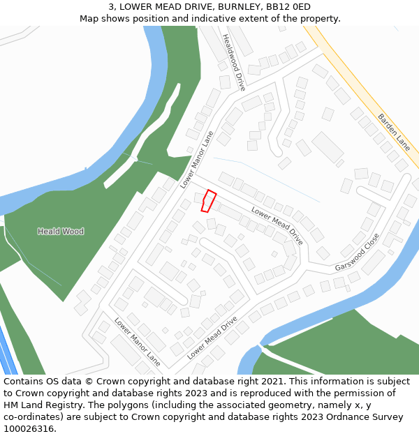 3, LOWER MEAD DRIVE, BURNLEY, BB12 0ED: Location map and indicative extent of plot