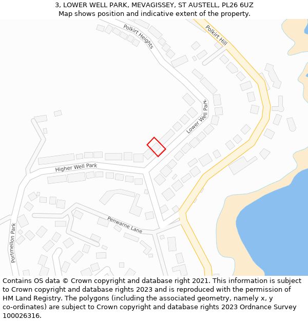 3, LOWER WELL PARK, MEVAGISSEY, ST AUSTELL, PL26 6UZ: Location map and indicative extent of plot