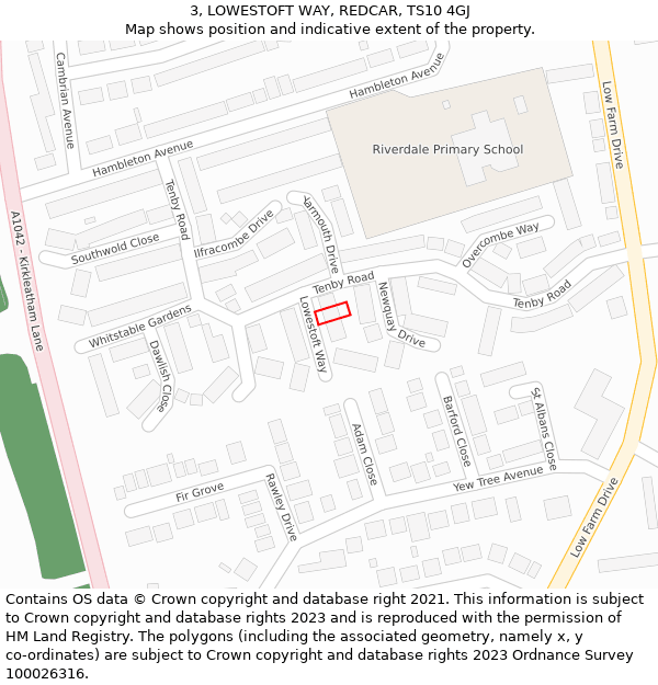 3, LOWESTOFT WAY, REDCAR, TS10 4GJ: Location map and indicative extent of plot