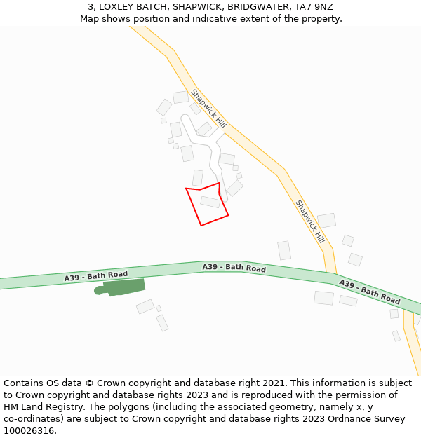 3, LOXLEY BATCH, SHAPWICK, BRIDGWATER, TA7 9NZ: Location map and indicative extent of plot