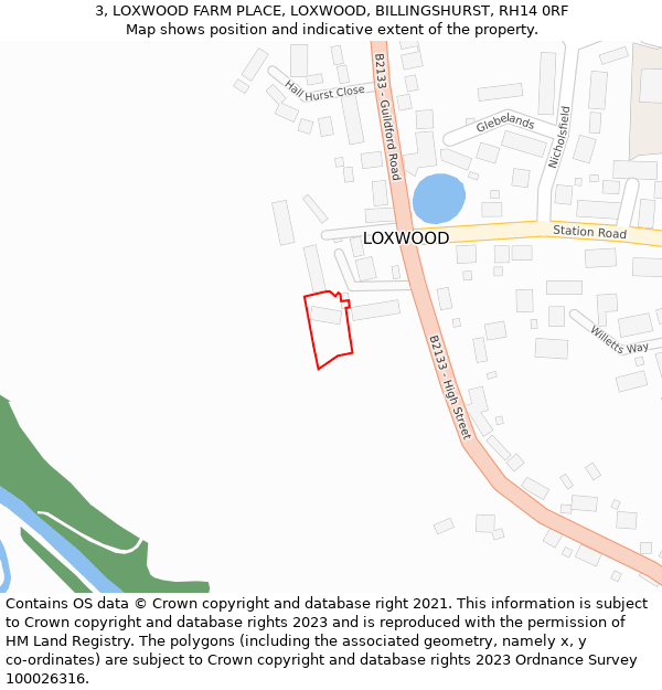 3, LOXWOOD FARM PLACE, LOXWOOD, BILLINGSHURST, RH14 0RF: Location map and indicative extent of plot